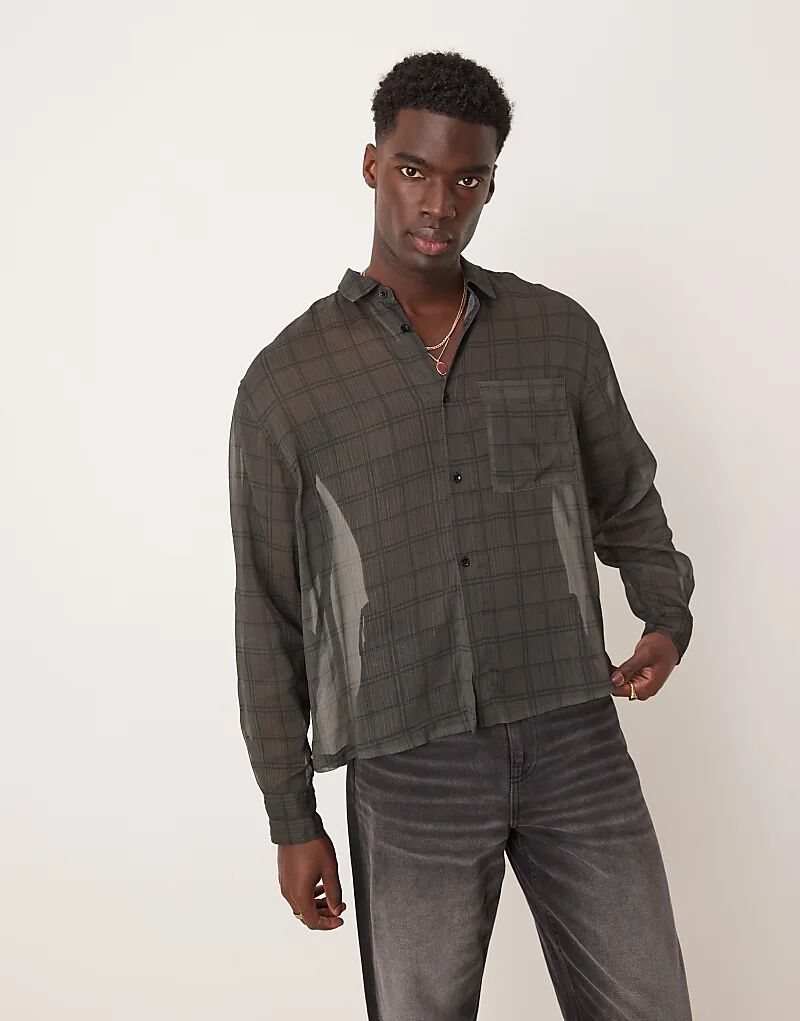 

Свободная шифоновая рубашка в коричневую клетку ASOS DESIGN