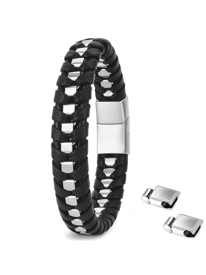 

Himmelsflüsterer Мужской браслет серебристо-черного цвета из нержавеющей стали и кожи