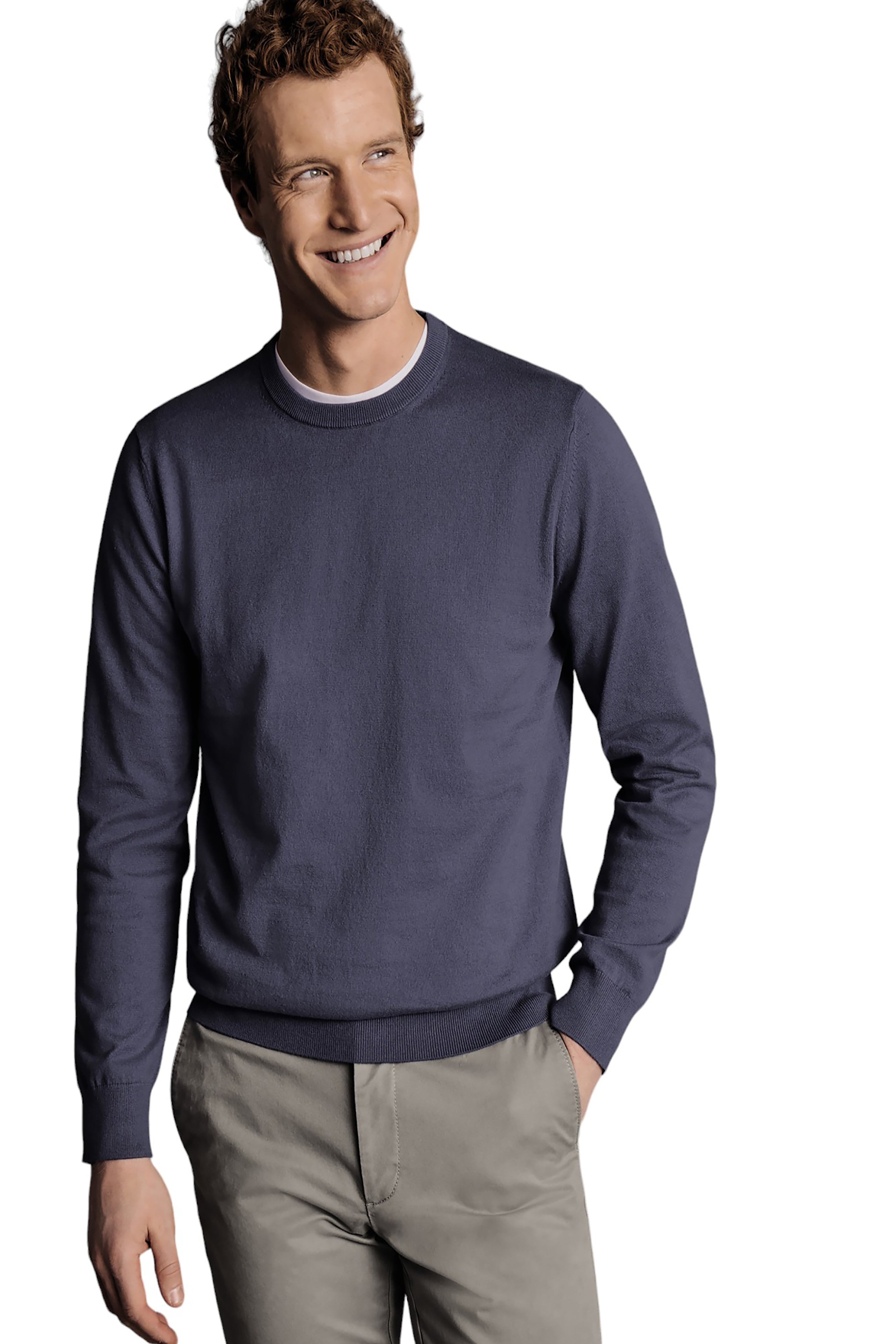 

Мужской свитер с круглым вырезом из гребенного хлопка Charles Tyrwhitt, цвет heather blue