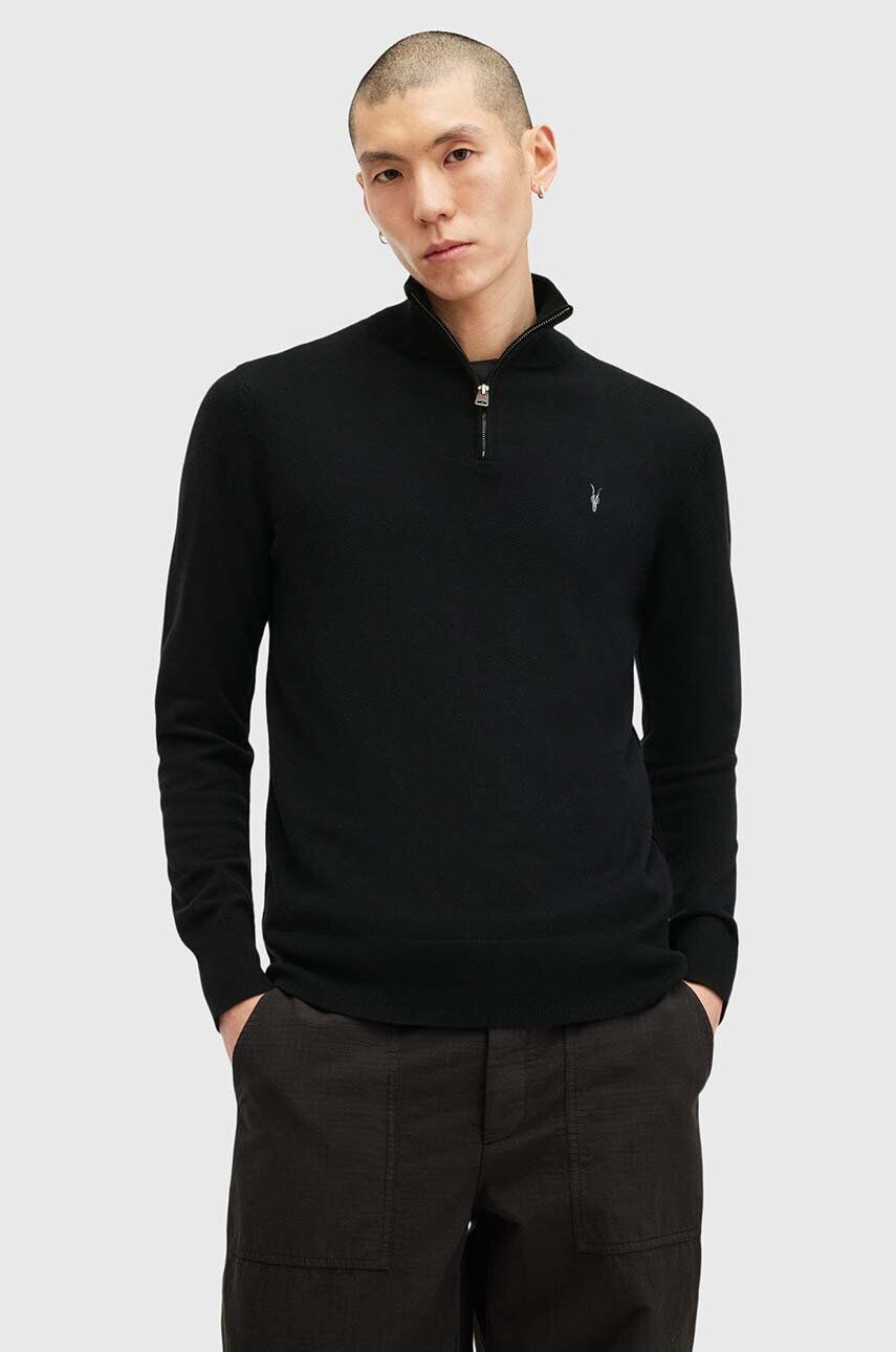 

Свитер AllSaints из шерсти KILBURN ZIP FUNNEL, черный