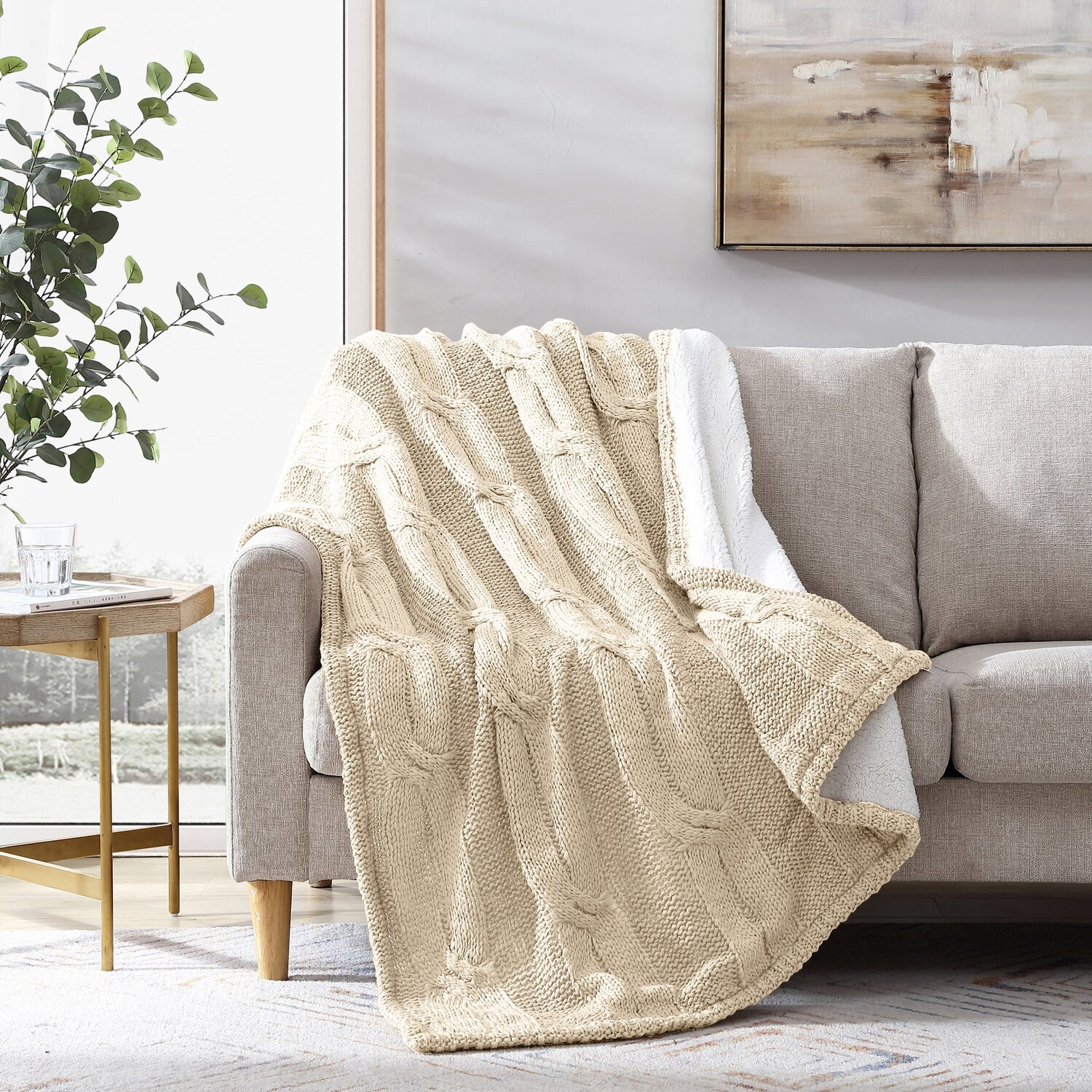 

Modern Threads Косая вязка/плед из шерпы Aspen 50x60 дюймов, цвет Natural