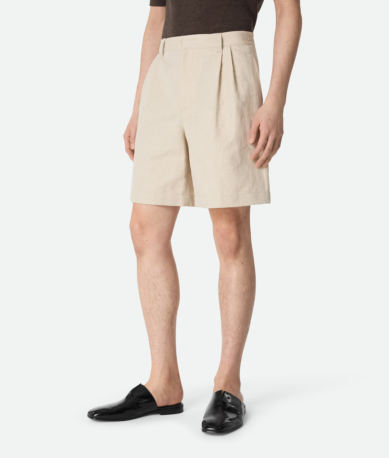 Cotton and linen twill shorts BOTTEGA VENETA, серый меланж/мел — фото 2