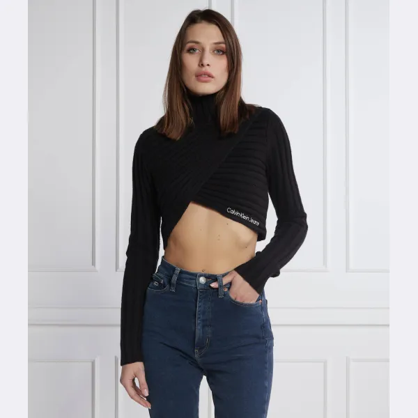 Облегающая водолазка с запахом с добавлением шерсти Calvin Klein, черный — фото 2