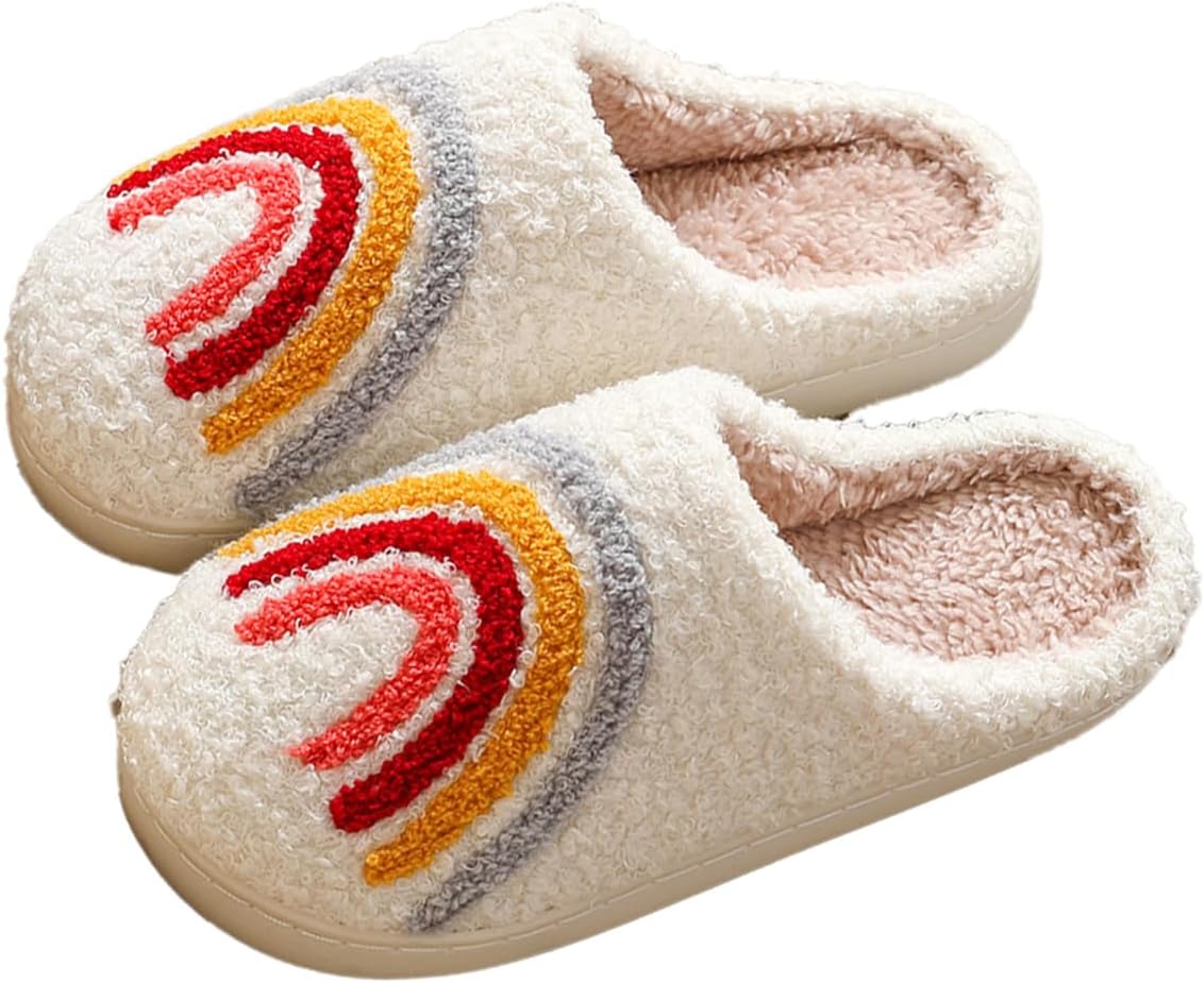 

Тапочки Loizziuy Cute Heart милые пушистые тапочки для женщин и мужчин, теплые тапочки на зиму, с памятью формы, мягкие уютные домашние тапочки, Rainbow