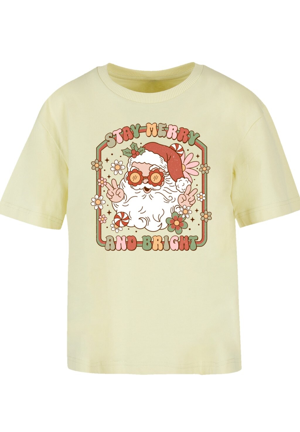 

Футболка с принтом WEIHNACHTEN STAY MERRY AND BRIGHT HIPPIE SANTA F4NT4STIC, желтый