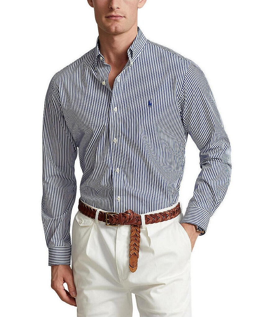

Рубашка классического кроя в полоску из эластичного поплина Polo Ralph Lauren, синий