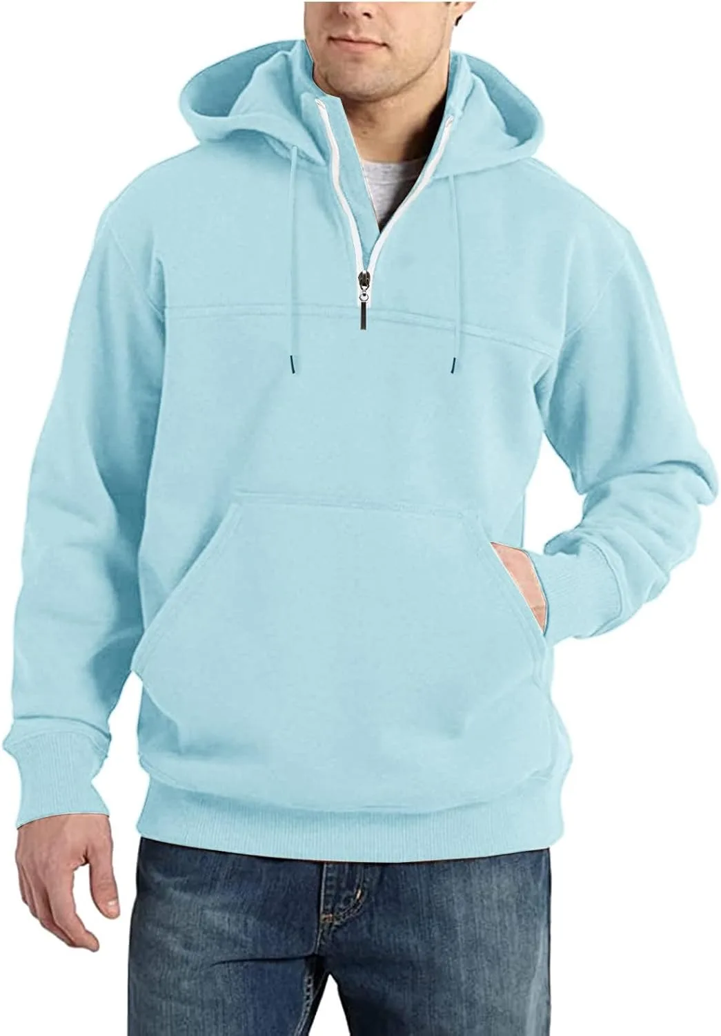 

Thatrich мужской 1/4 Zip пуловер свитшот легкий оверсайз худи