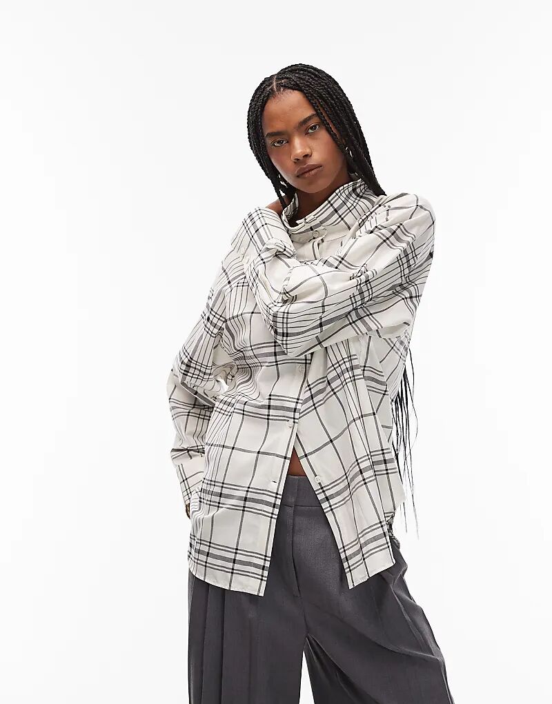 

Рубашка ARKET из чистого хлопка с длинными рукавами в мелкую белую клетку