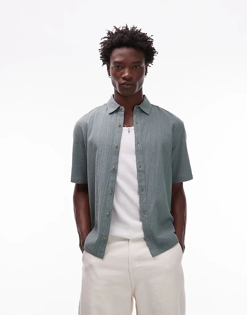 

Рубашка Topman свободного кроя с короткими рукавами и текстурированной отделкой в цвете шалфея