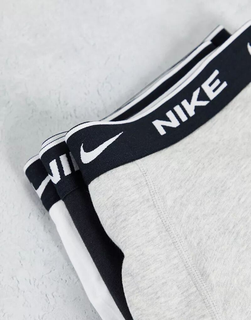 Комплект из 3 трусов-боксеров из эластичного хлопка Nike черного, серого и белого цвета — фото 4