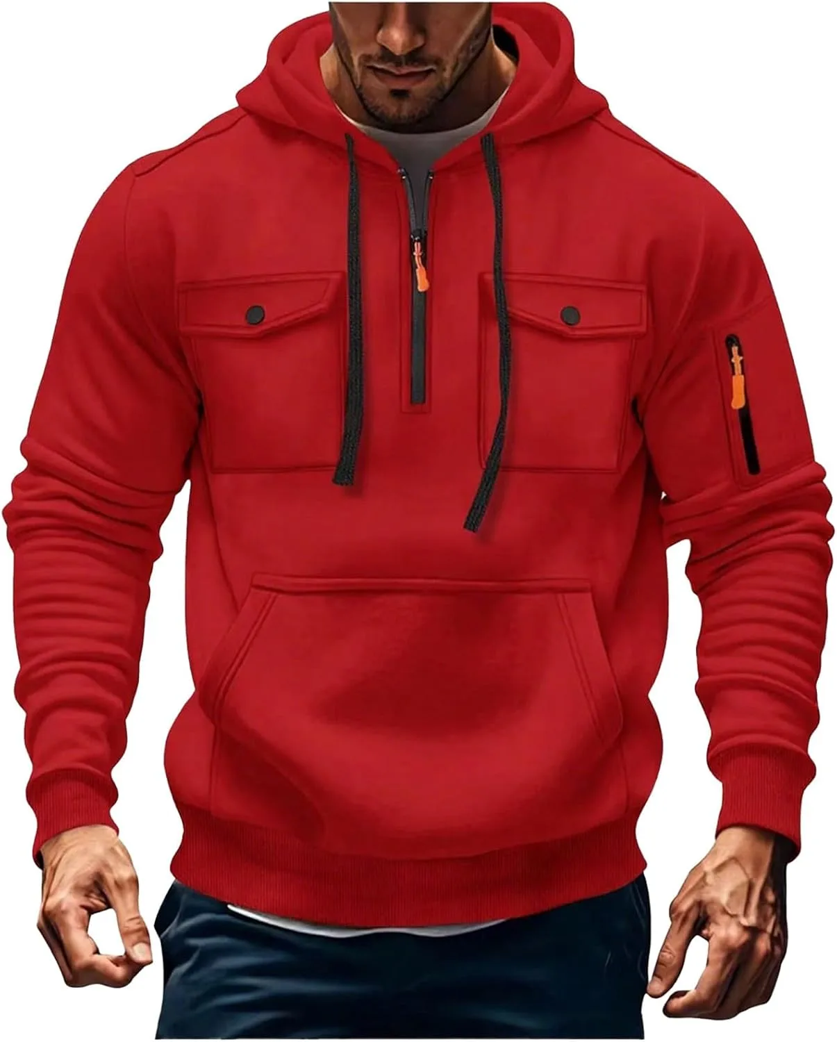 

Толстовка с капюшоном для мужчин, Zip Up, Plus Size, с карманами