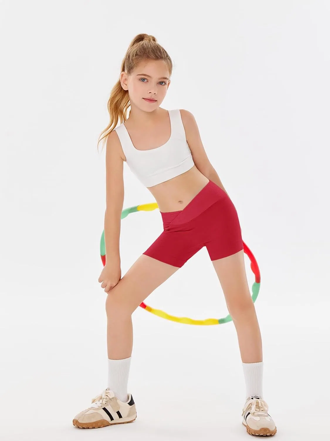 Шорты спортивные для девочек, Slim Tummy Control, Haloumoning, Red — фото 4