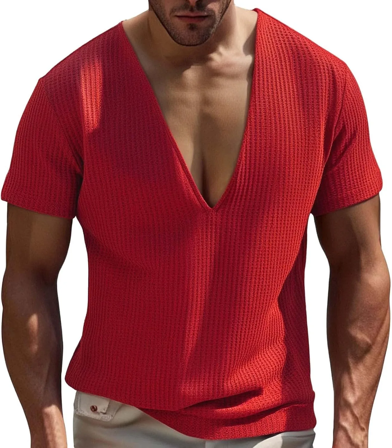 

Футболка мужская Muscle Fit с глубоким V-вырезом, хлопковая, летняя