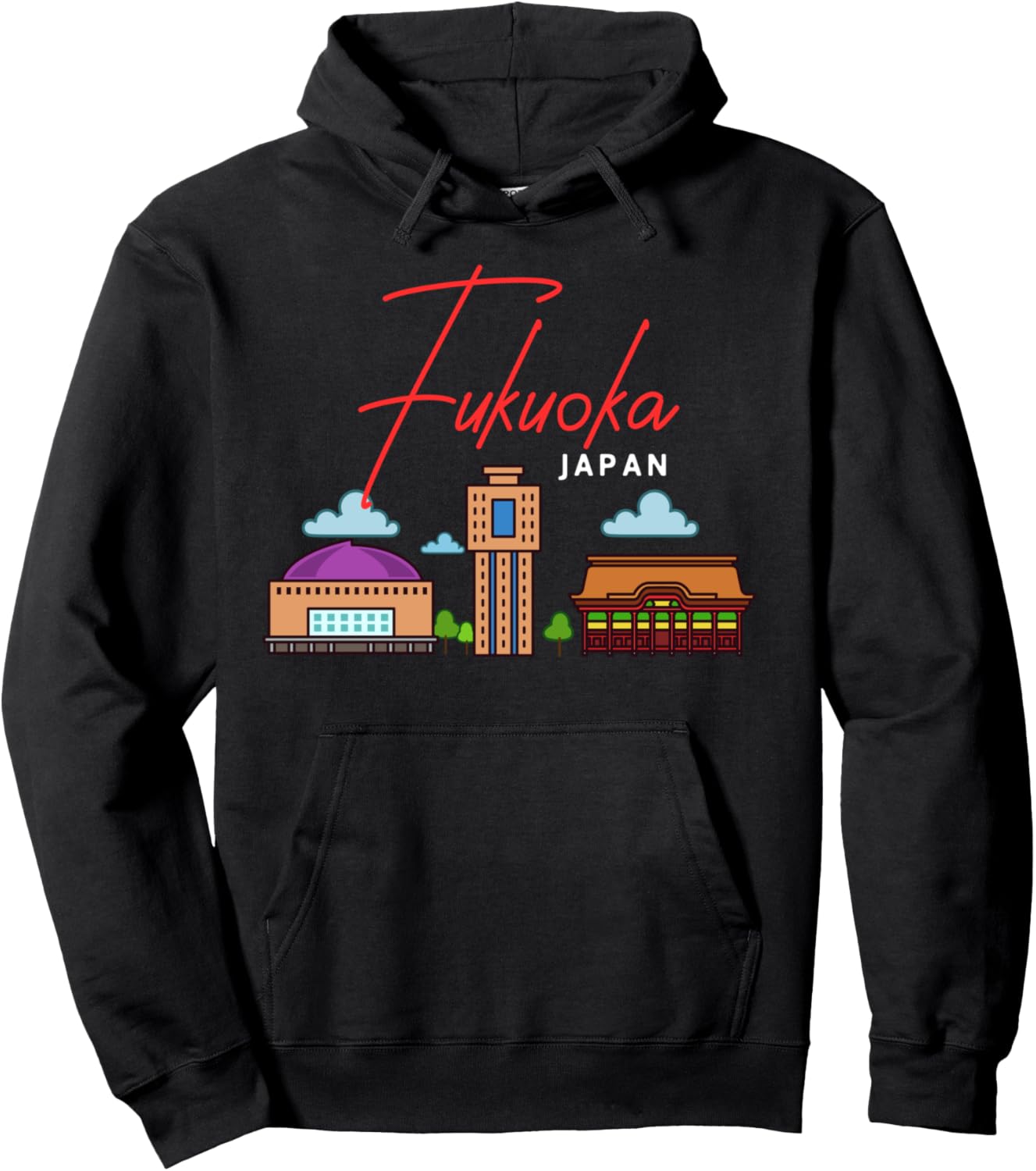 

Худи с изображением панорамы города Фукуока, Япония Fukuoka Japan, черный