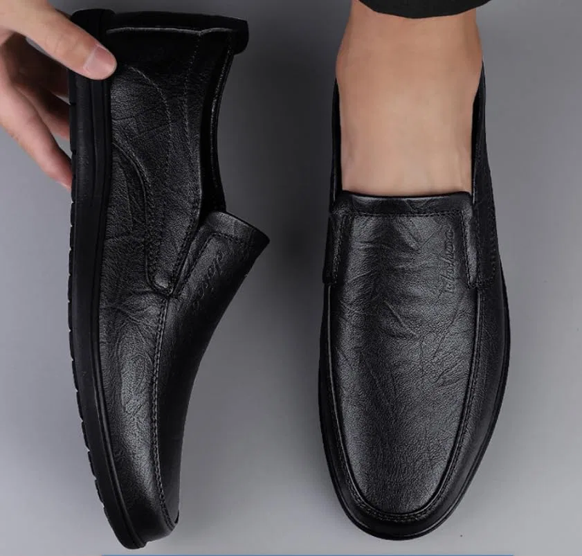 Мокасины мужские кожаные дышащие Loafers Slip-Ons, Black NIUGQXPX — фото 2