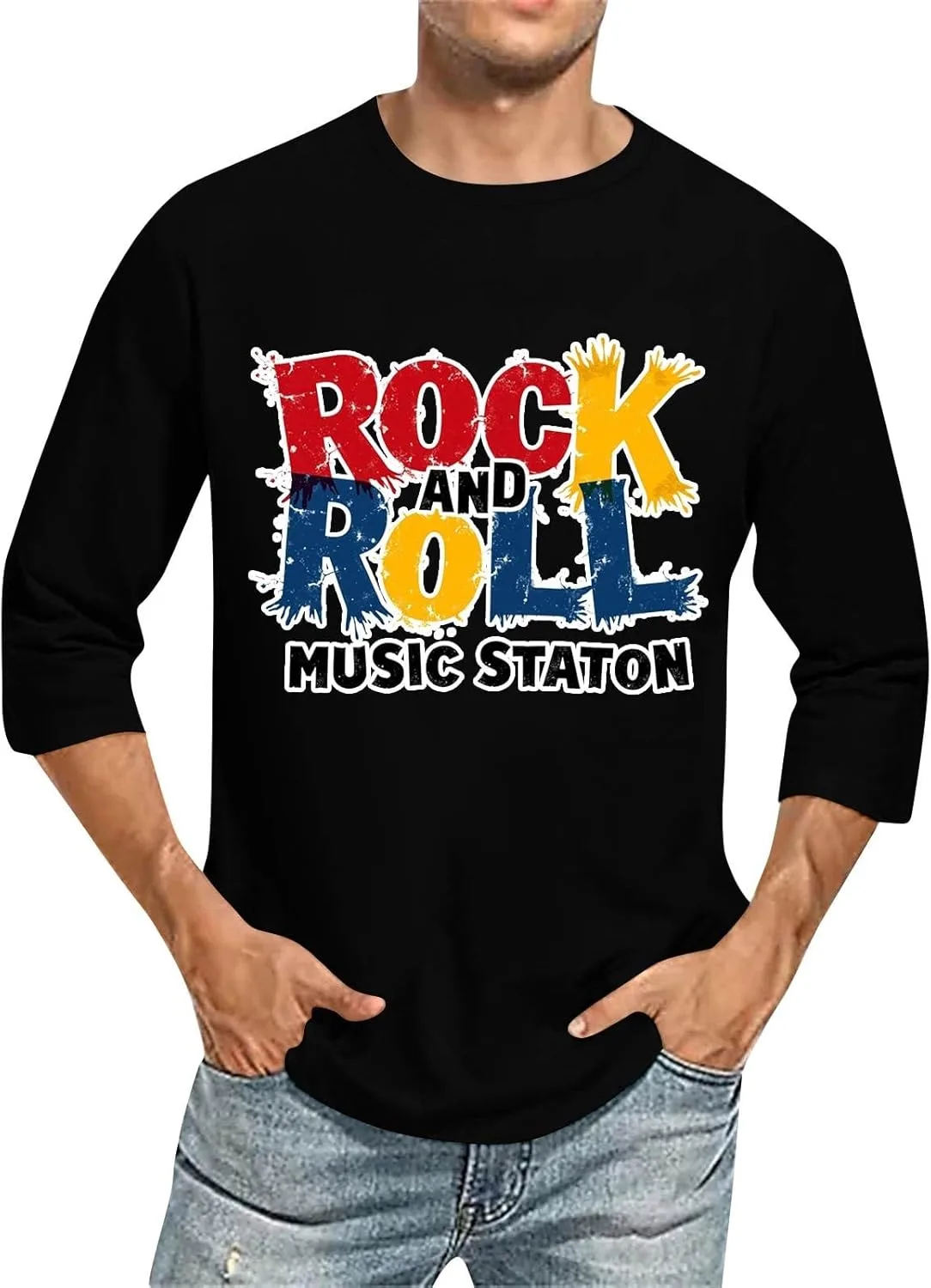 

Футболка для мужчин с принтом и 3/4 рукавом FQZWONG