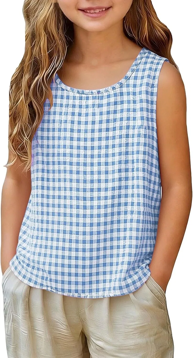 Топ на бретелях для девочек клетчатый Zzalalana Light Blue