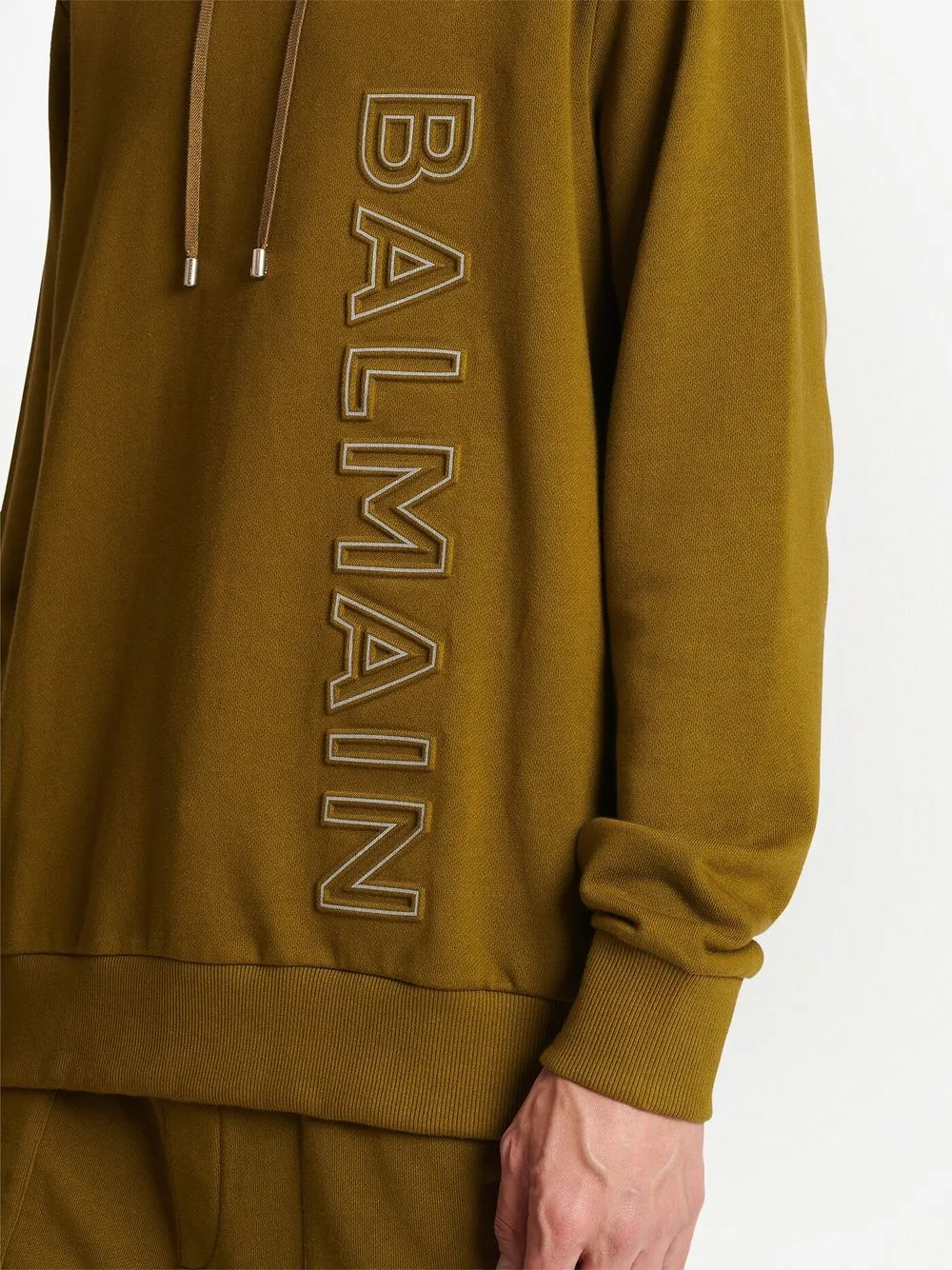 Толстовка с капюшоном из органического хлопка с тисненым логотипом BALMAIN, зеленый — фото 4