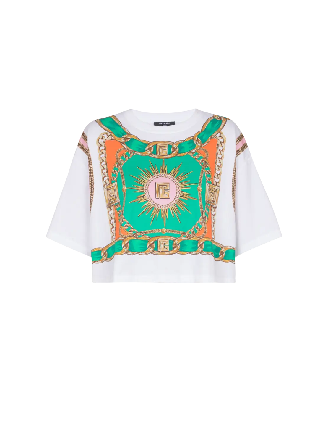 

Укороченная футболка с принтом Balmain Foulard, мультиколор