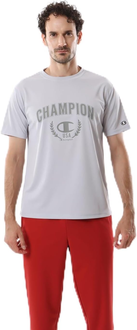 

Мужская футболка Champion с коротким рукавом, круглый вырез, антибактериальная, влагоотводящая, быстросохнущая, с графическим логотипом, спортивная, C3-ZS302, серовато-фиолетовый