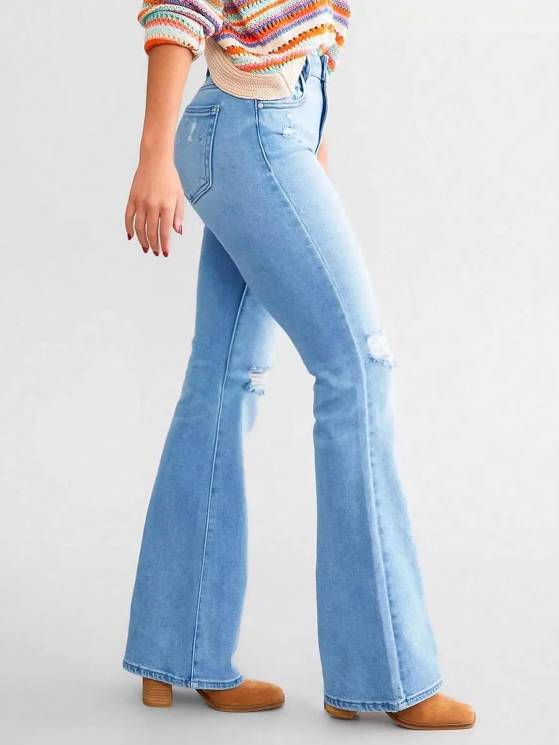 Женские рваные утягивающие джинсы Stretch Generic, синий — фото 4