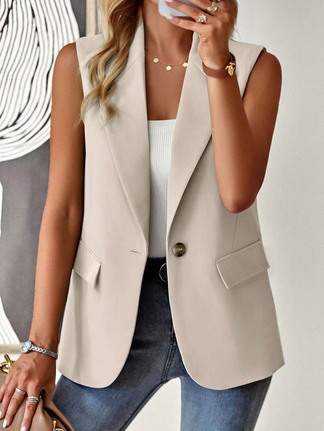 

SHEIN Frenchy женский костюм с воротником, жилет, абрикосовый цвет