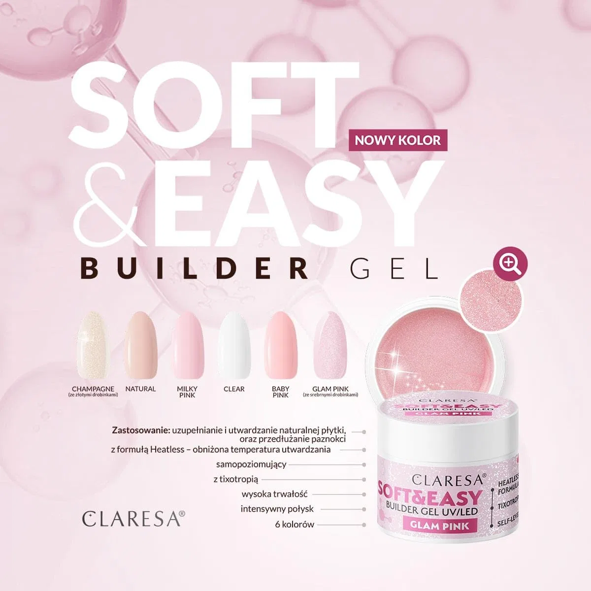 Гель для наращивания ногтей Claresa Soft & Easy Glam Pink 45 г Claresa — фото 4