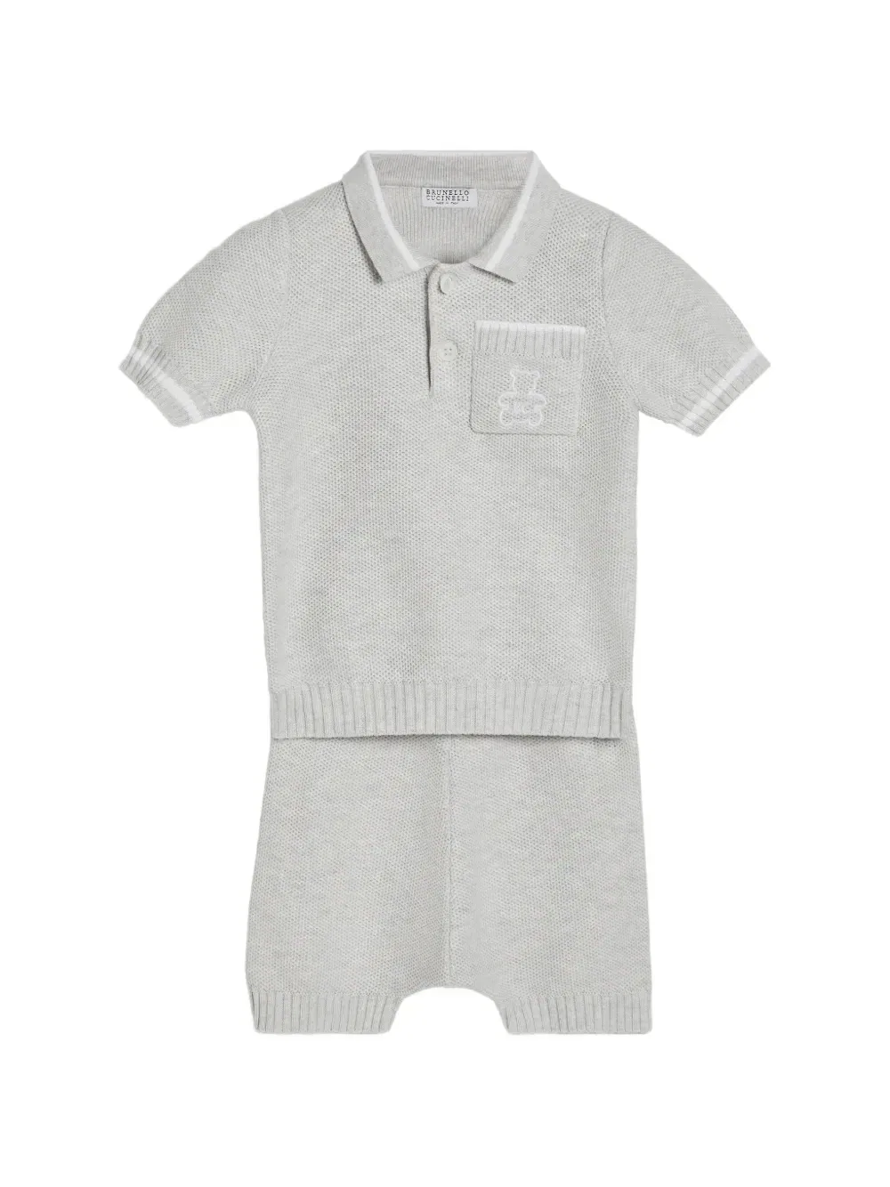 Детские шорты-бермуды Bernie из хлопка, трикотажные, с сотовой строчкой Brunello Cucinelli Kids, серый