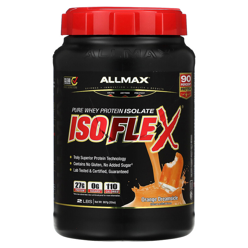 

ALLMAX, Isoflex, чистый изолят сывороточного протеина, апельсиновый сок, 907 г (2 фунта)