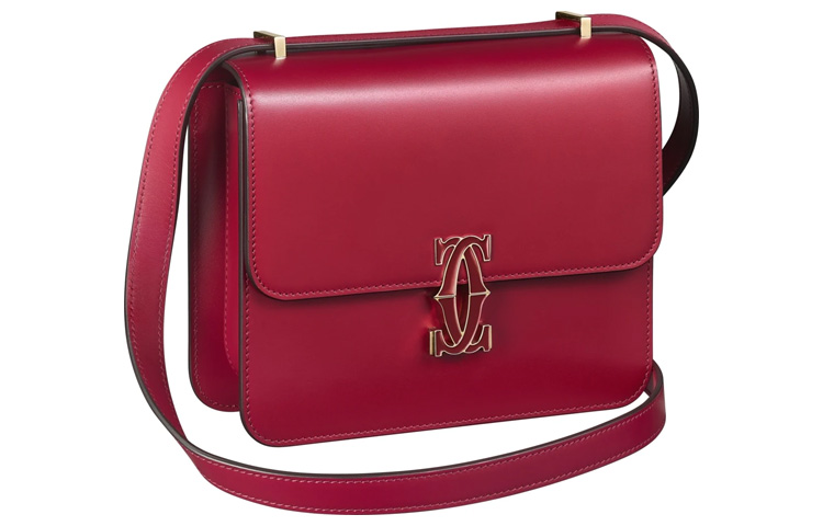 

Cartier Дамская мини-сумка через плечо из телячьей кожи вишнёво-красная