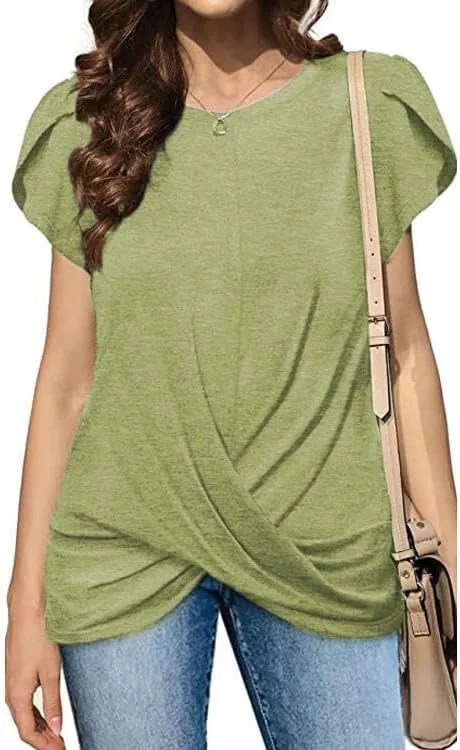 

FMCHICO Женская летняя блузка Casual Twist Front с коротким рукавом