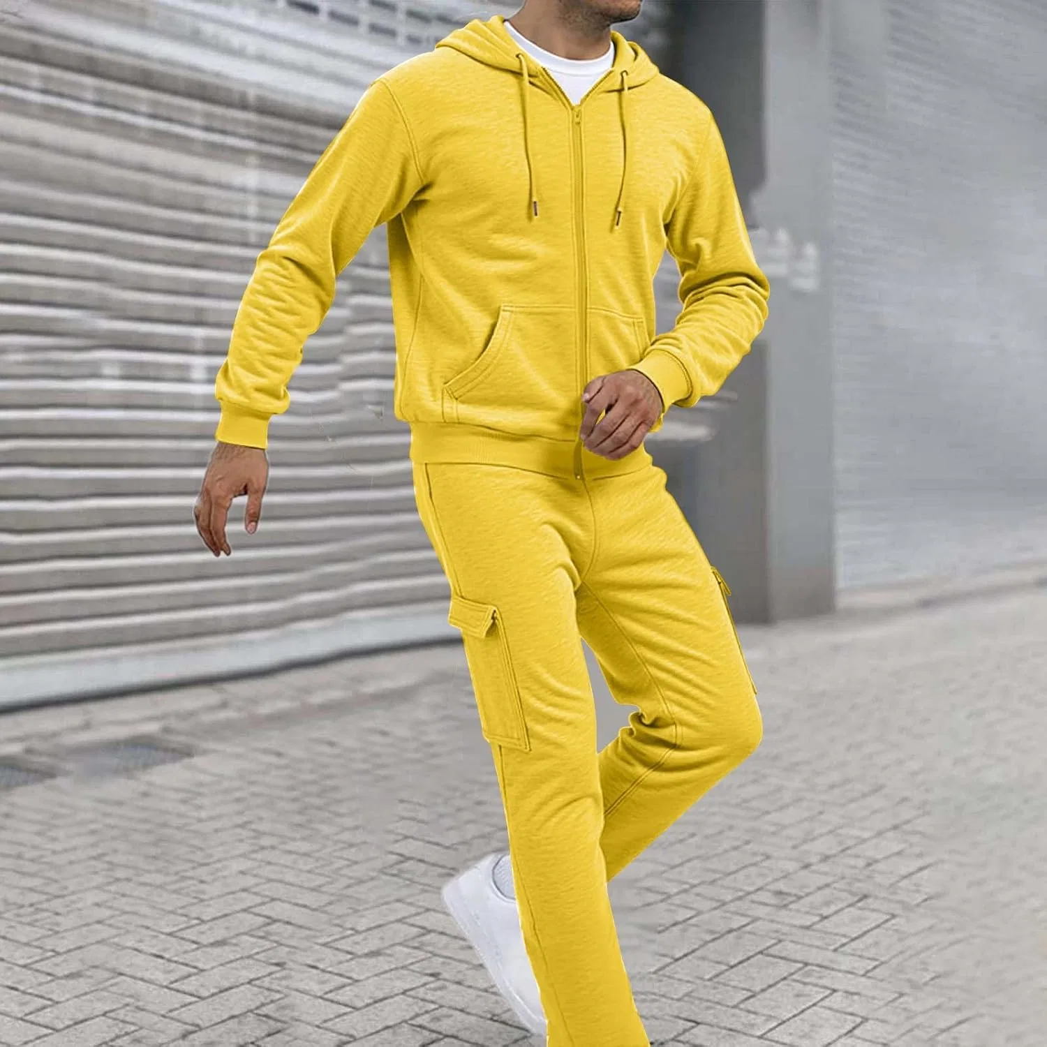 Спортивный костюм из флиса, мужской, 2 предмета, желтый — фото 3