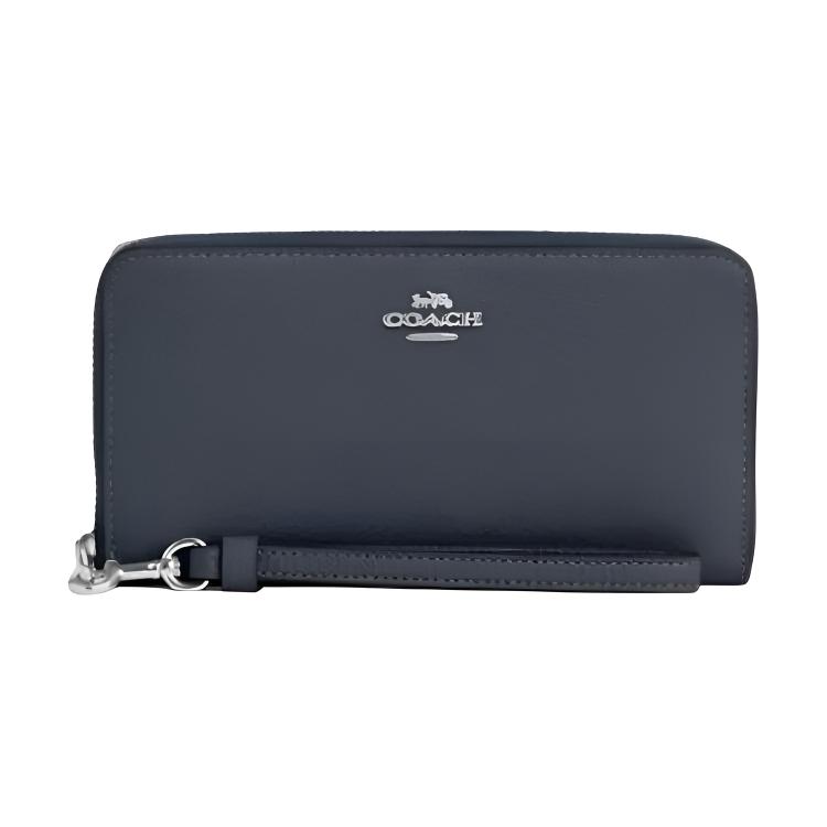 

COACH Кожаный кошелек-клатч на молнии, небольшой, женский, denim blue