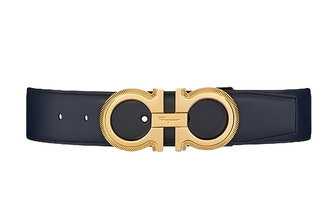 

Ремень кожаный мужской черный с золотой пряжкой FERRAGAMO Letter Logo