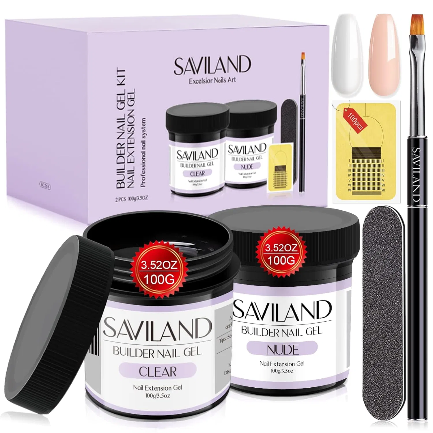 Набор гелей для наращивания ногтей Saviland, 2 x 100 г Saviland, Clear&Nudes