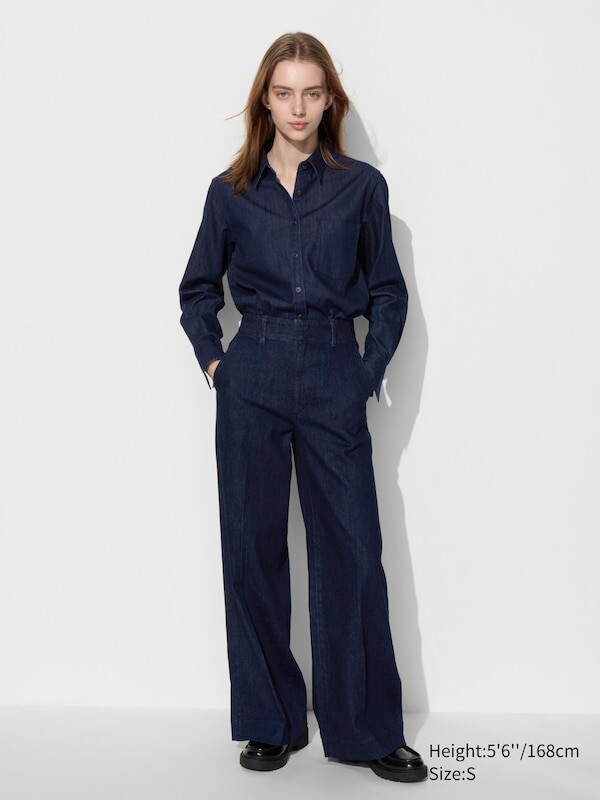 

Широкие брючные джинсы Uniqlo, синий, Темно-синий, Широкие брючные джинсы Uniqlo, синий
