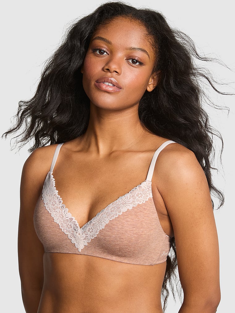 

Носите везде бюстгальтер с легкой подкладкой и косточками Pink Wear Everywhere, heather lace trim praline