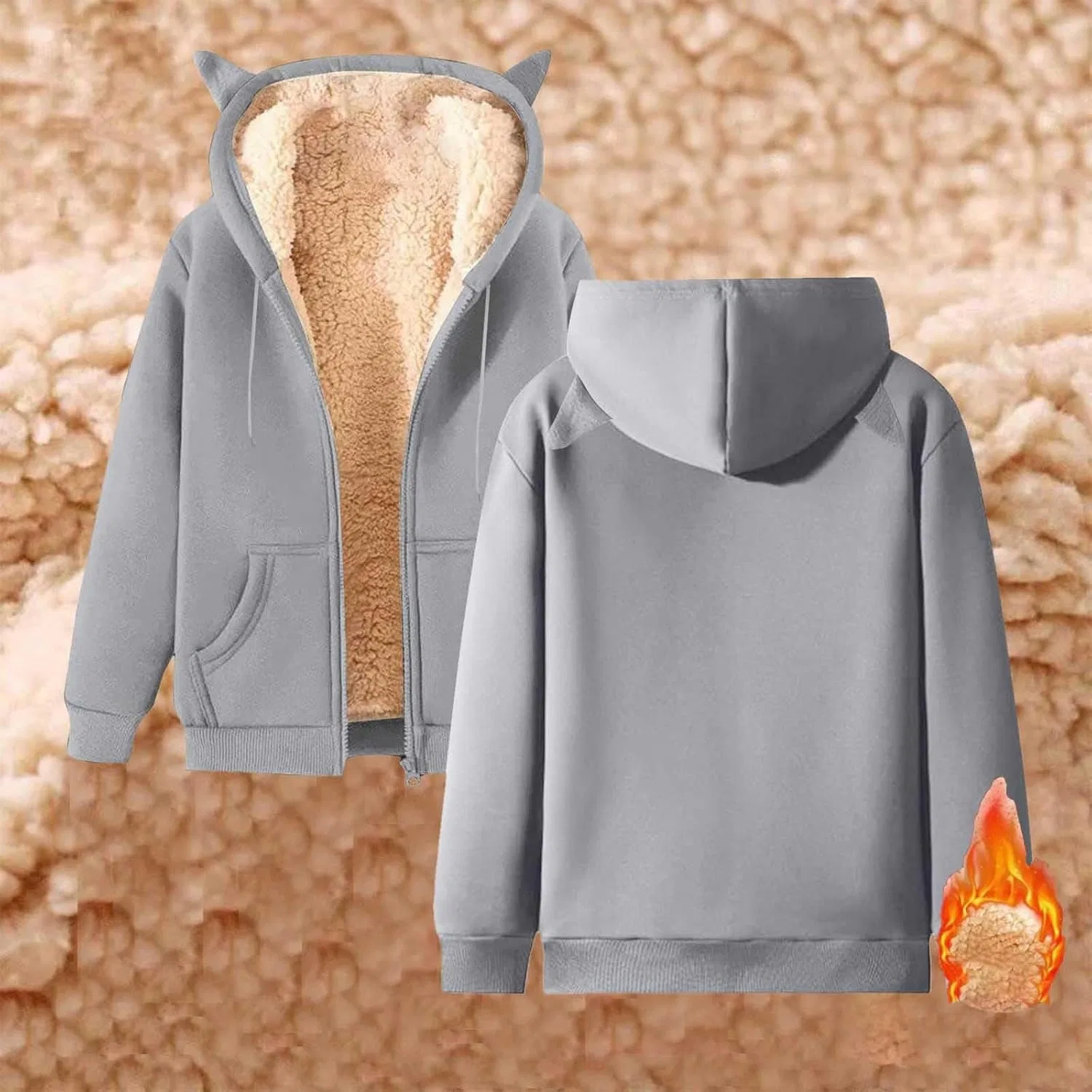 Женская худи с капюшоном, оверсайз, на молнии, с карманами, Light Gray — фото 3