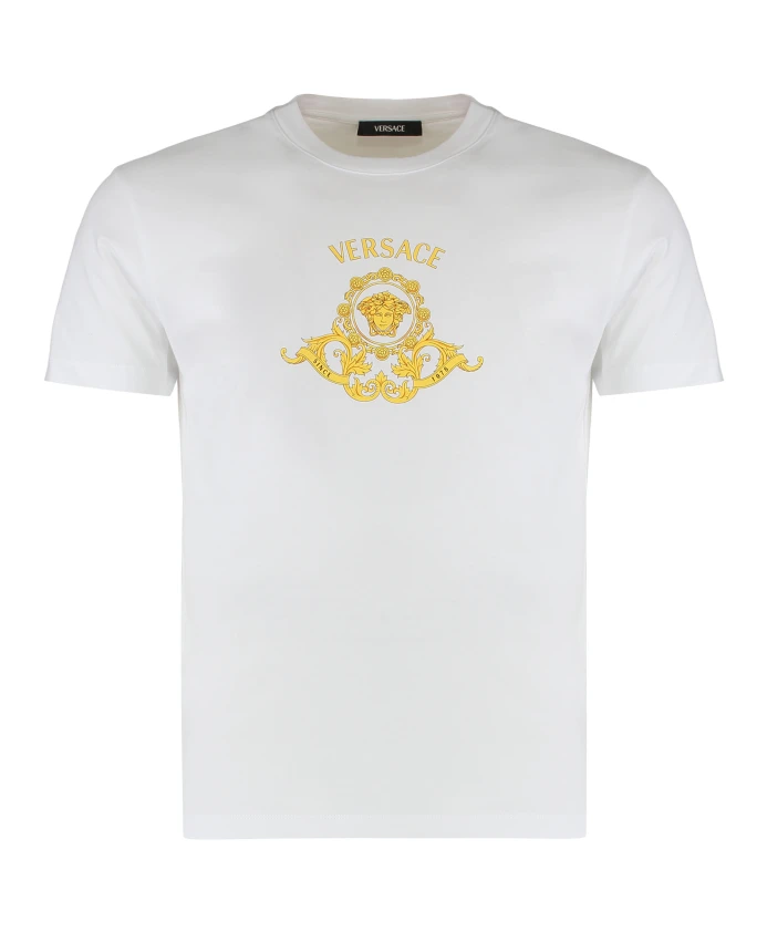 

Облегающая футболка с принтом из хлопкового трикотажа. Versace, белый