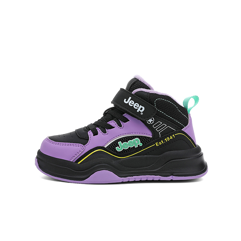 Детские кроссовки Mid top для активного отдыха с противоскользящей и противоударной защитой Jeep, черный and фиолетовый insulated shoes