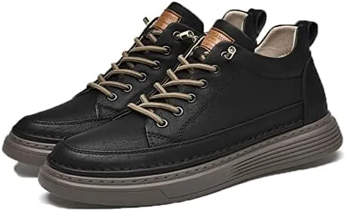 

Мужские кожаные повседневные туфли оксфорды, невидимая стелька для увеличения роста, противоскользящая мягкая подошва, шнуровка, модные кроссовки и классические туфли PURCHAWEE, черный