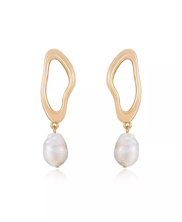 

Серьги-Подвески с открытым кругом, покрытые 18-каратным золотом и культивированным пресноводным жемчугом Ettika, gold