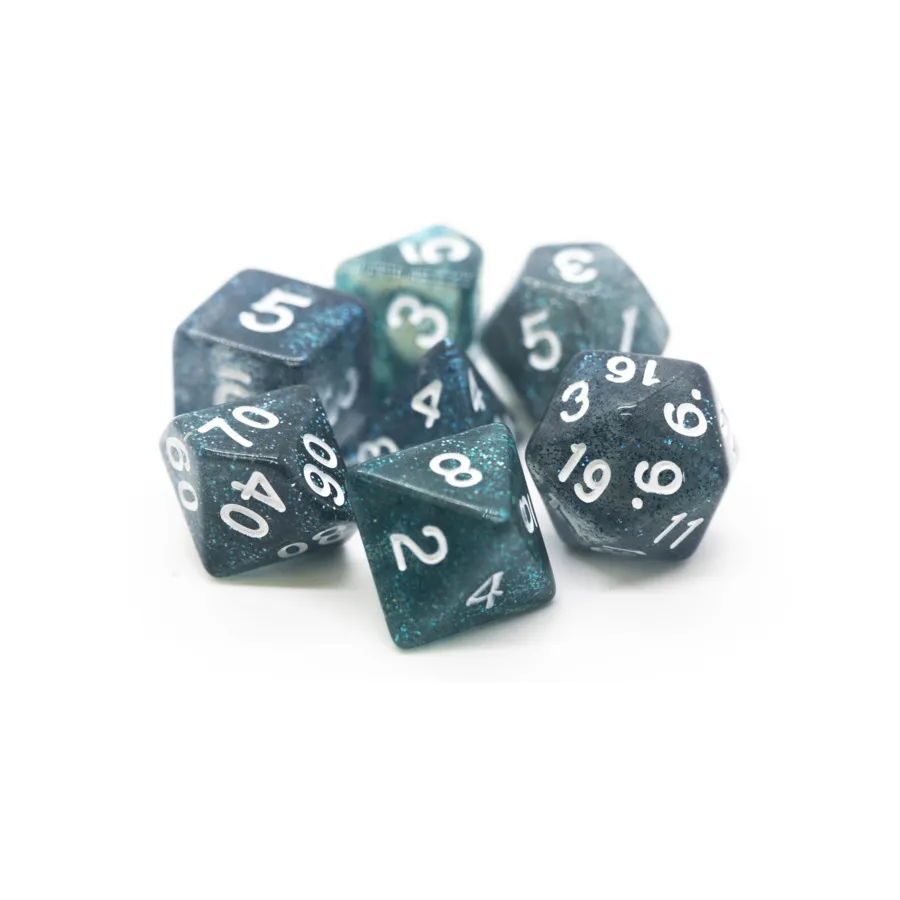 

Poly Set Полупрозрачный темно-синий с белым (7), Acrylic-Resin Dice - Sparkle