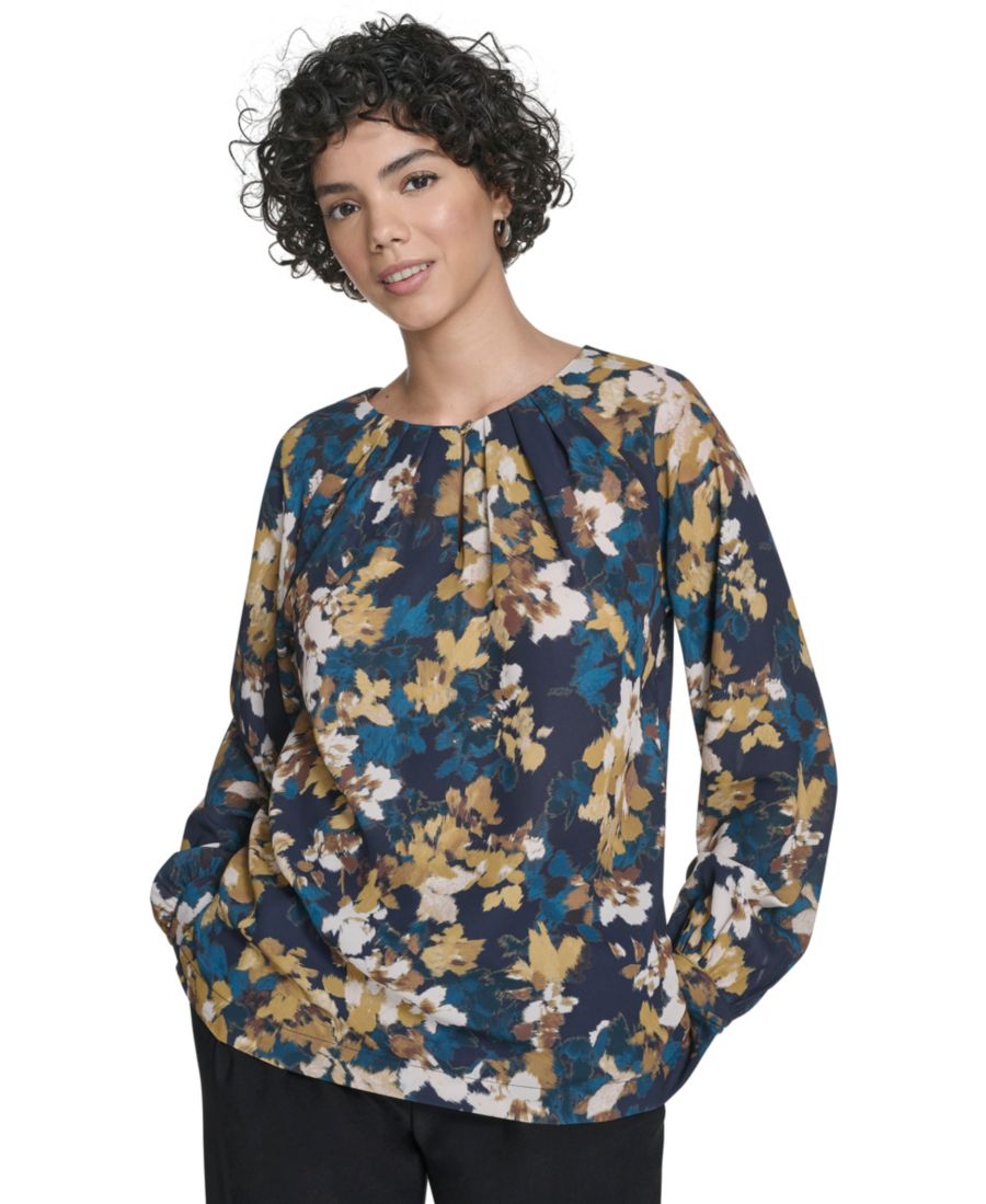 

Женская блузка с длинными рукавами и вырезом-капелькой Calvin Klein, Navy Multi