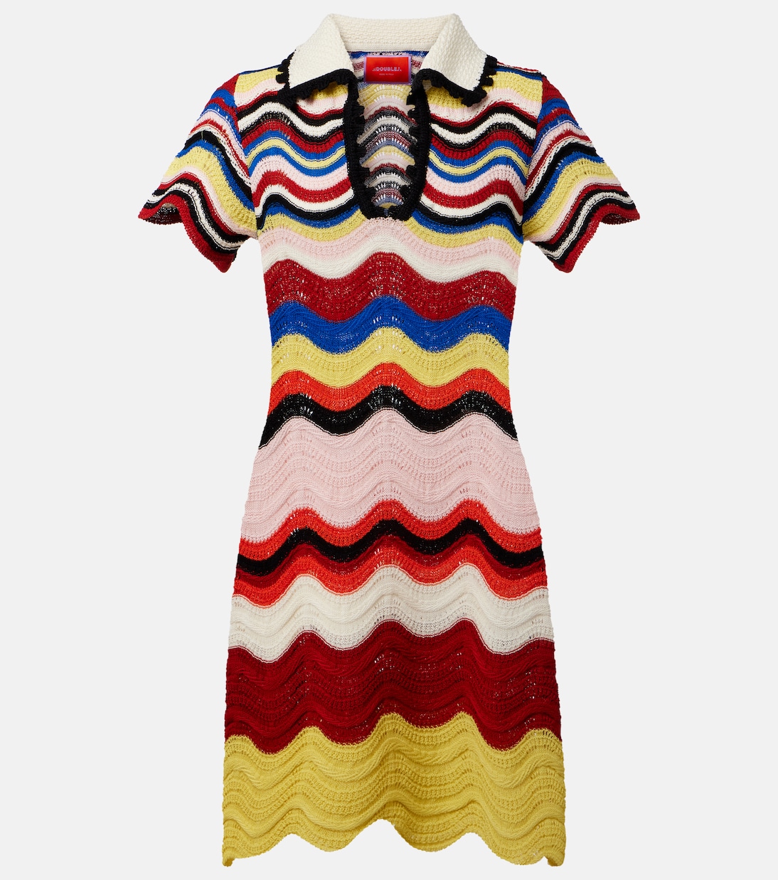 

Шевронное хлопковое платье-поло с вязаным узором La DoubleJ, Multicolour Pink/Red/Yellow
