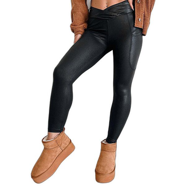 

Черные кроссовер-леггинсы с карманами и высокой талией Sol Living