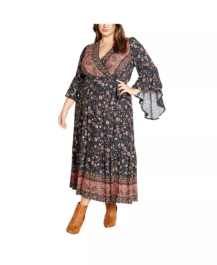 

Платье макси Belle Wrap размера Plus CITY CHIC, черный