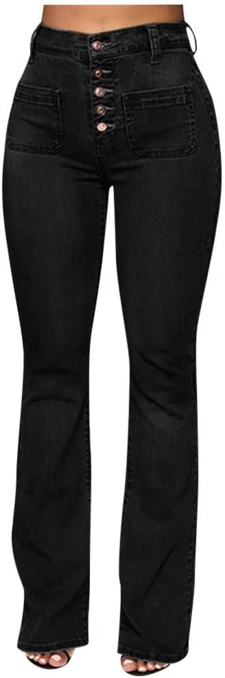 Джинсы клеш, черные, Women's Flare Bell Bottom Jeans
