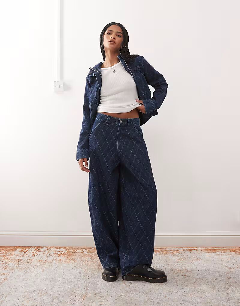 

Джинсы X006 XL с принтом «воздушные шары» и ромбами, после полоскания Collusion, темно-синий