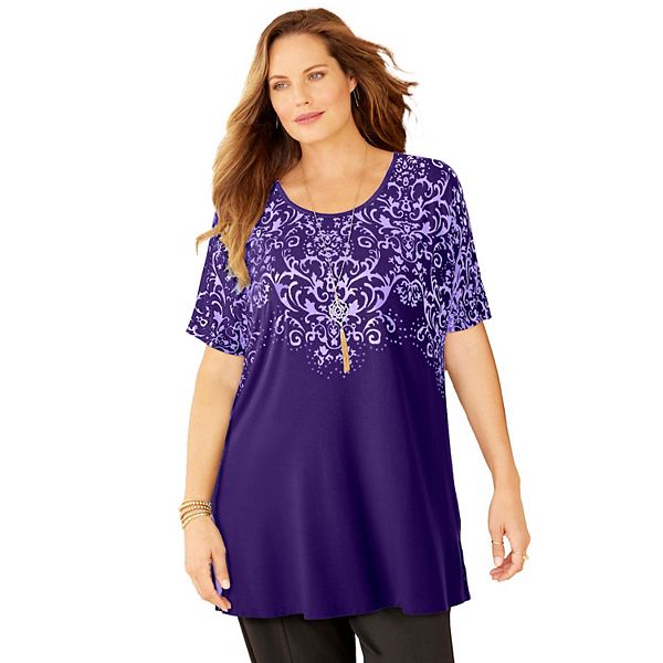 

Женская туника с рукавом долман и принтом, plus size Catherines, Deep Grape Damask